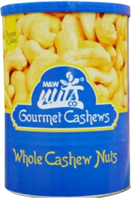 M & w gourmet whole cashew nuts roasted & salted tin 500 g